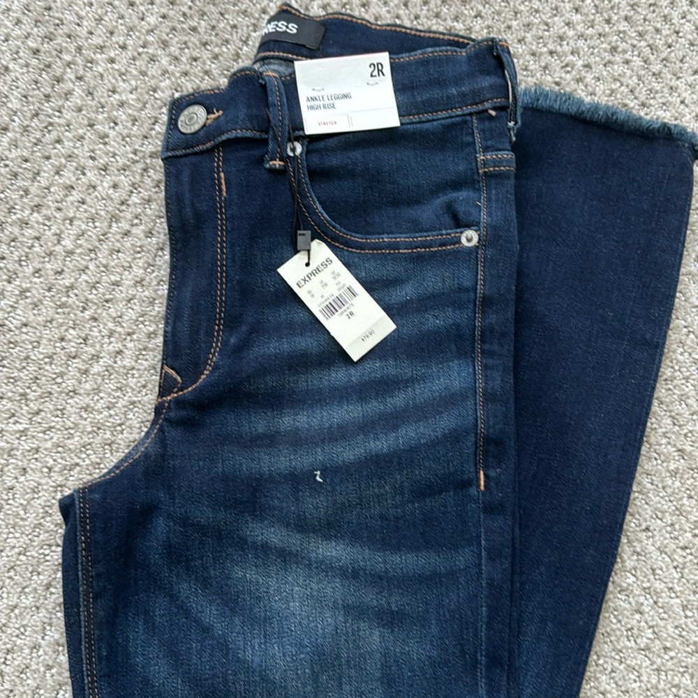 Express Women's Dark Blue Ankle Leggings Jeans - Cropped